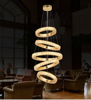 Yakut 5'li Sarkıt Led Avize    Kristal Cam Taşlı Lüks  Avize Yüksek Tavan (Gold)