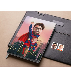 Bk Gift Kişiye Özel Baba ve Süper Çocuk Karikatürlü Beyaz Defter-1 , Arkadaşa Hediye , Sevgiliye Hediye