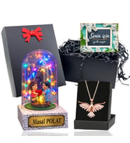 Renkli Led Işıklı Fanus ve Zümrüdü Anka Kuşu Kolye Seti (Model 1)