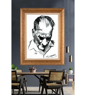 Altın Varaklı Çerçeveli Paspartulu Atatürk Tablo DC1273 (Gold)