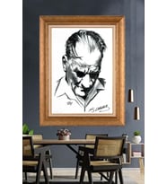 Altın Varaklı Çerçeveli Paspartulu Atatürk Tablo DC1273 (Gold)