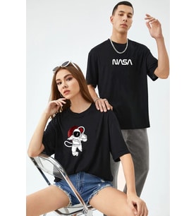 Sevgili Tshirt Çift Kombini Nasa (2'li fiyattır) (Siyah)