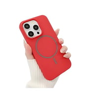 Coverzone ?phone 14 Pro ile Uyumlu Kadife ?� Y�zeyli Premium Silikon K?l?f MagSafe ile Uyumlu Kablosuz ?arj Destekli Darbe Emici Yumu?ak Dokulu Koruma Tasar?ml? Telefon K?l?f? K?rm?z?