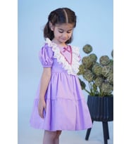 Dantelli Pamuk Saten Lila Kız Çocuk Bebek Abiye Elbise
