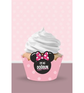 Minnie Mouse Pink Temalı Cupcake Sargısı 8'li