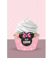 Minnie Mouse Pink Temalı Cupcake Sargısı 8'li
