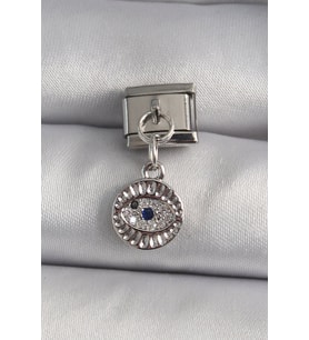 316L Çelik Gümüş Renk Sallantı Zirkon Taşlı Göz Model Nomination Charm - TJ-BC1157