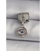 316L Çelik Gümüş Renk Sallantı Zirkon Taşlı Göz Model Nomination Charm - TJ-BC1157