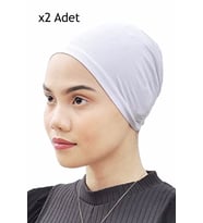 2 Adet Düz Penye Tesettür Bone - Beyaz