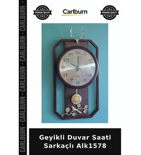 Özel Üretim Dekoratif Salon Ahşap Hediyelik Modern Geyikli Duvar Saati Sarkaçlı Alk1578