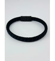 Siyah - Lacivert Deri / Çelik Erkek Deri Bileklik 20 Cm - Ebl0052