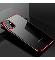 Galaxy S20 Plus Köşeleri Renkli Kamera Korumalı Şeffaf Kılıf (Kırmızı)