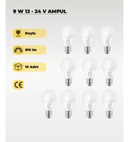 9W 12-24V  Ampul 6500K - Beyaz Işık - E-27 Duy - 10 ADET