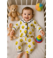 6-24 AY  BEBEKLER İÇİN  RENKLİ SEVİMLİ KARAKTERLİ %100 PAMUK PİJAMA TAKIMI (Sarı)