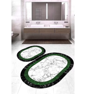 Dijital Baskılı Kaymaz Taban Yıkanabilir Oval 2'li Klozet Takımı Banyo Paspası NOKZ-HT-806 (Yeşil)