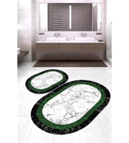 Dijital Baskılı Kaymaz Taban Yıkanabilir Oval 2'li Klozet Takımı Banyo Paspası NOKZ-HT-806 (Yeşil)