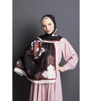 Etnik Desen Venezia Seri Şal Eşarp Askısı ile Birlikte 90X200 cm Siyah Bordo-90X