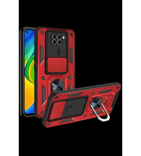 Redmi Note 9 4G Kılıf Pars Lens Yüzüklü Silikon - Kırmızı