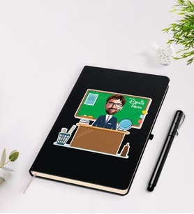 BK Gift Kişiye Özel Coğrafya Öğretmeni Karikatürlü Siyah Defter Kalem Seti - 2