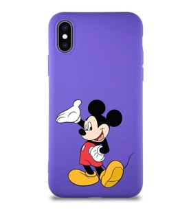 Apple iPhone X Soft Premier Kapak Mickey Mouse-C Tasarımlı Silikon Kılıf - Mor (Şeffaf)