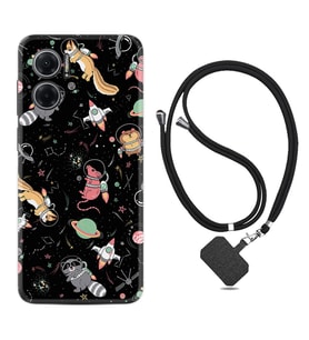 Xiaomi Redmi Note 11E Kılıf Silikon Boyun Askılı İpli Desenli Silikon Planet Animals 1771