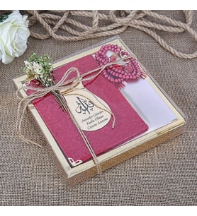 Hediyelik Şal, Yasin Kitabı, İnci Tesbihli Set-Kırmızı