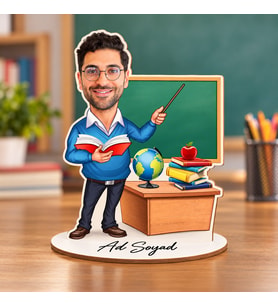 Fotoğrafa ve İsme Özel Erkek Öğretmen Karikatür Biblo