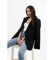 Blazer Ceket Çizgili Atlas Kumaş - Siyah