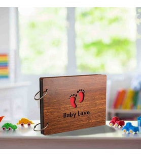 Ahşap Baby Love Fotoğraf Albümü Özel Tasarım, Doğal Kapaklı, El Yapımı Bebek Anı Defteri, Hatıra Hediyelik Albüm