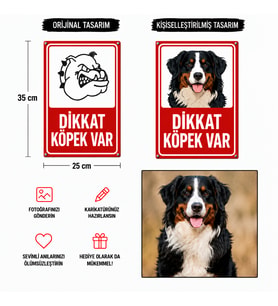 Dikkat Köpek Var İzinsiz Girilmez Levhası, 25x35, 20x30 (A4), 30x42 (A3) Cm Boyut Seçeneklerinde Dekota Kişiselleştirilebilir Levha + Yapışkan Bant