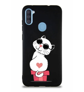 Samsung Galaxy M11 Soft Premier Kapak Coolcat Tasarımlı Silikon Kılıf - Siyah (Şeffaf)