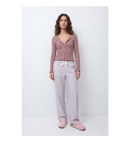 Kadın Çizgili %100 Pamuk Pembe Pijama Altı