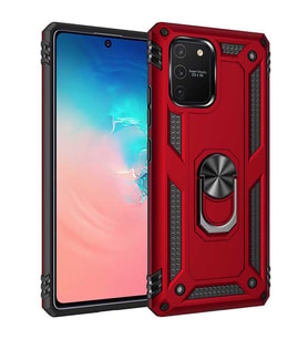 Samsung Galaxy S10 Lite (A91) Kılıf Metal For Car Yüzüklü Standlı Military Ring Serisi (Kırmızı)