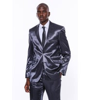 2 Düğmeli Slim Fit Saten Lacivert Erkek Damatlık Takım - Wessi