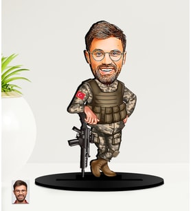 Kişiye Özel Asker  Karikatürlü  Mdf Biblo (Çok Renkli)