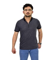 Erkek Polo Yaka Fermuarlı Merserize Jakarlı Tişört 7640 BGL-ST04537 (Füme)