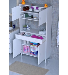 Eliusta Nordi 4 Kapak 2 Raflı Beyaz Dolap 100x173x32,5 cm Çekmeceli Çok Amaçlı Banyo/Mutfak Dolabı