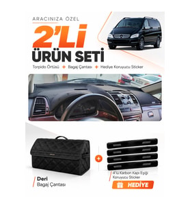 e-biz MERCEDES VİANO W639 (2003-2014) Uyumlu Torpido Örtüsü + Deri Bagaj Çantası - Siyah - MB022