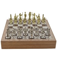 GiftHome Metal MISIR Satranç Takımı Parlak ve Rustik Desenli MDF Sandıklı Satranç Tahtası (36X36X6 cm.)