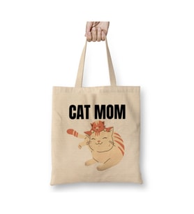 Cat Mom Gifts Kedi Annesi Beyaz Bez Çanta Uzun Saplı Alışveriş Çantası Plaj Çantası