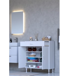 Eliusta Rose 85 cm Beyaz 1 Çekmeceli Banyo Mutfak Dolabı 4 Bölmeli 3 Raflı Çok Amaçlı Dolap 85x88x32,5 cm