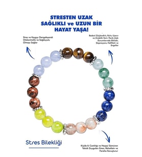 Stres Doğaltaş Unisex Tılsım Bilekliği Kaplan Gözü Akuamarin Morganit Lapis Amazonit Kuvars Mercan (Çok Renkli)