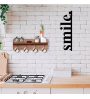 BK Home Doğal Ahşap Raflı Dekoratif Fincan Askılığı ve Gülümse Duvar Süsü-4 (Beyaz)