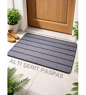 Beylini Şerit Desenli Kapı Önü Paspası Kaymaz taban Dayanıklı Su Geçirmez Emici Nem Toz UV Dayanıklı 45x70cm (Gri)