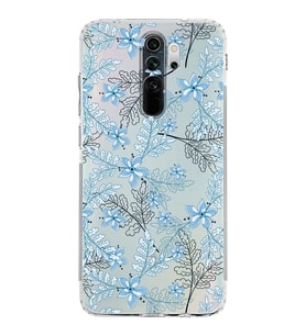 Xiaomi Redmi Note 8 Pro  Kamera Korumalı Kapak Floral Mavi Tasarımlı Şeffaf  Kılıf