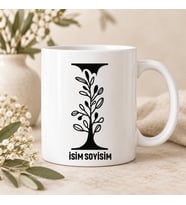 Kişiye Özel Baş Harf ve İsim Yazılı Ağaç Gövdeli Botanik Seramik Kupa Bardak