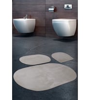 Rivora Krem 3'lü Banyo Halısı Paspası Seti Kaymaz Tabanlı Makinede Yıkanabilir