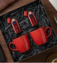 Kişiye Özel 2'li Kırmızı USB Çakmak & 2'li Kırmızı Kupa Hediye Seti