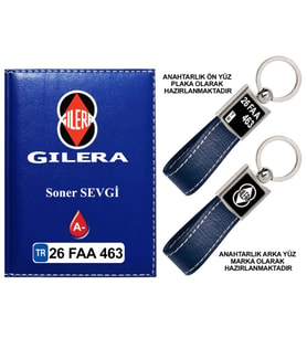 Plakanıza Özel Gleria Logolu Lacivert Ruhsat Kabı ve Anahtarlık