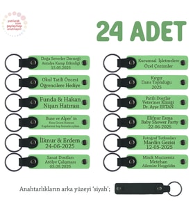 Dil Kursu Bitiminde Dağıtılacak, 24'lü Set, Öğrenci İsimli Kişisel Deri Anahtarlık, F Yeşil & Syh (Fıstık Yeşili)